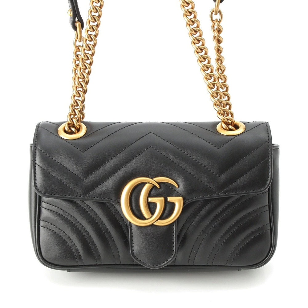 Gucci GG Marmont Leather Chain Shoulder Bag Black